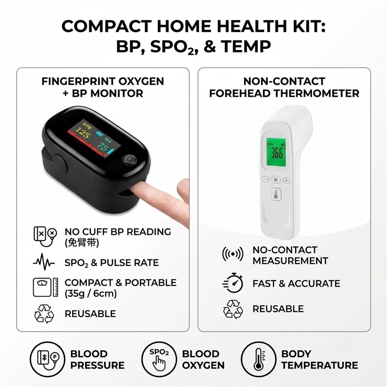 Pulse Oximeter - Vücut Termometresi, Temassız Ateş Ölçüm Cihazı