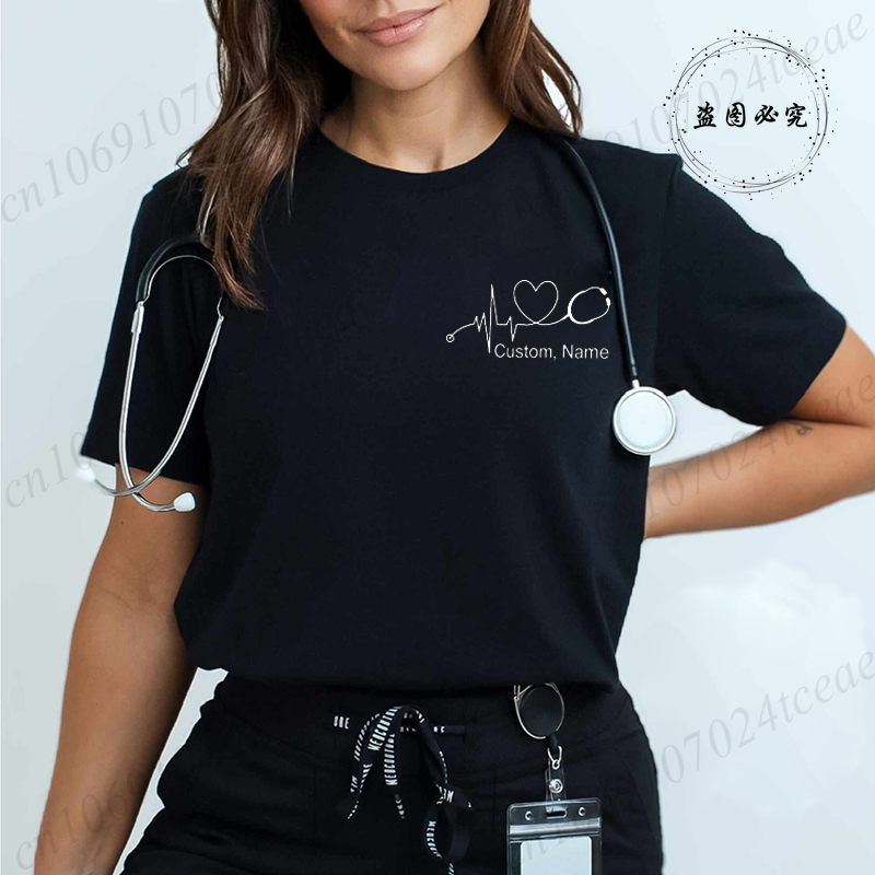 Stethoscope - Özel Ad Hemşire Gömlek Stetoskop Kalp