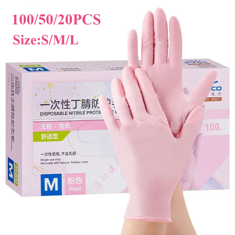 Medical Gloves - 20/50/100 adet pembe nitril eldiven tek